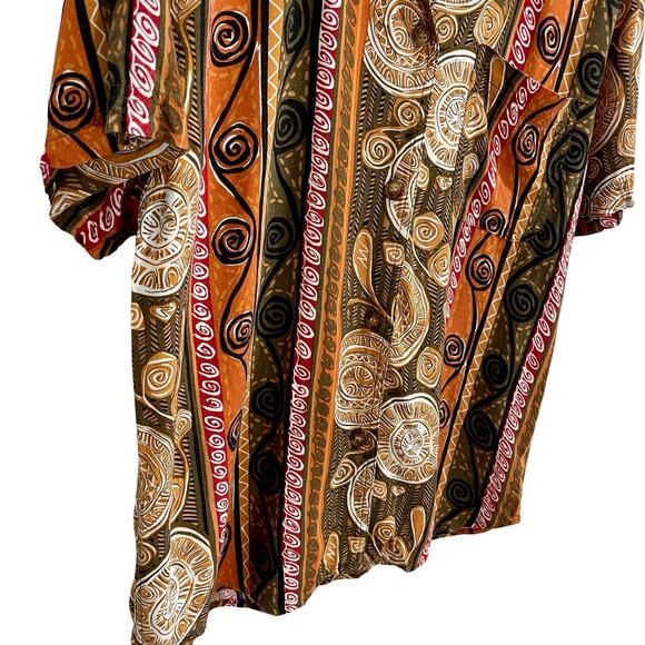 Vintage 90s Men's Collared Casual Tribal Graphic Button Up Short Sleeve Shirt; L - Picture 5 of 12